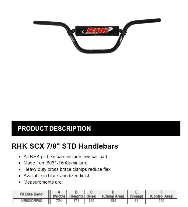 RHK CRF50 XR50 Pro Taper Replica Bend Scx 7/8 Handlebars Black KLX110 CRF70 2 RHK CRF50 XR50 Pro Taper Replica Bend Scx 7/8 Handlebars Black KLX110 CRF70 - Image 2