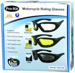 GENERIC Pro-Kit Motorcycle Riding Sunglasses Tint Yellow Clear 3 Pack Glasses -Motorcycle Parts Store UPSG 1